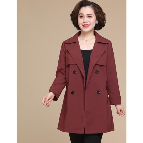 Middle-Aged Mother Windbreaker Women 2021 Spring New Long Sleeve Plus Size Loose Mid-Length Trench Coat Female Outerwear G1058