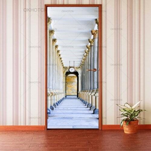 Waterproof Print Door Stickers European-style Porch Church Landscape Decal Modern Architectural Palace Decor Wall Art Stickers