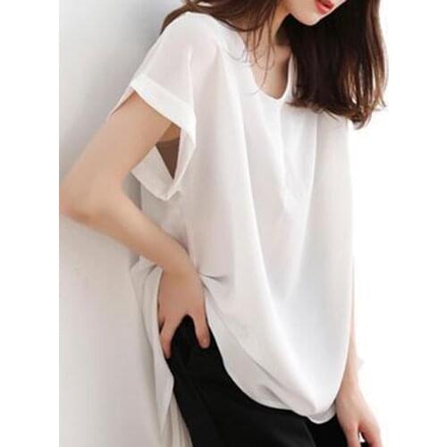 Japanese Style Womens Summer V-neck Temperament Blouse Chiffon Crimping Elegant Loose Solid Color Pleated Splicing Tops 2021