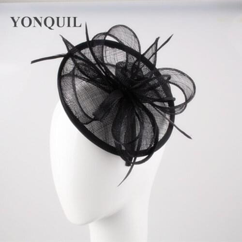 Women Vintage Black Fascinators Headband Feather Fancy Hair Accessories Bridal Hats Formal Wedding Cocktail Fedora Cap Headwear