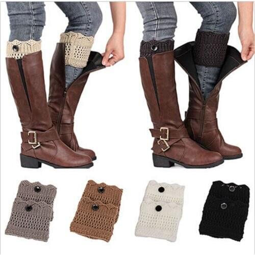 US Women Ladies Winter Leg Warmers Button Crochet Knit Boot Socks Toppers Cuffs