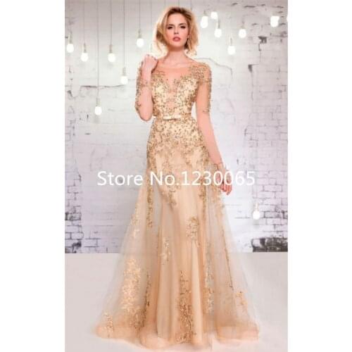 2018 Mermaid Prom Scoop Long Sleeve Appliques Floor Length Vestido De Festa Robe De Soiree Women mother of the bride dresses