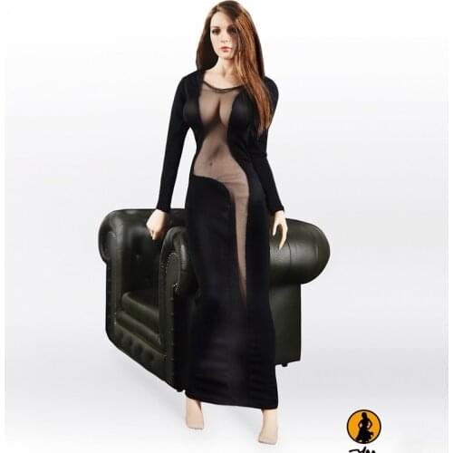 1/6 Scale Sexy Female Clothes Nightclub Hollow Long Sleeve Formal Dress Black Perspective Long skirt For 12 Inch Figure Body