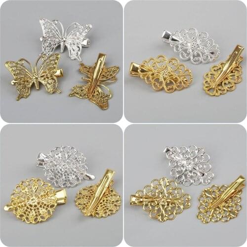1pc Exquisite Hair Clip Hollow Iron Metal Flower Butterfly Torus DIY Jewelry Hairpin Duck Tongue Hair Clip Girl Hair Accessories