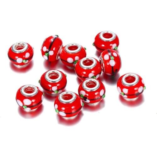 10Pcs Red Flower Glass Lampwork Glaze Clip Charms Spacer Beads Fit Pandora Charms Bracelet Snake Chain Jewelry Crafts for Women