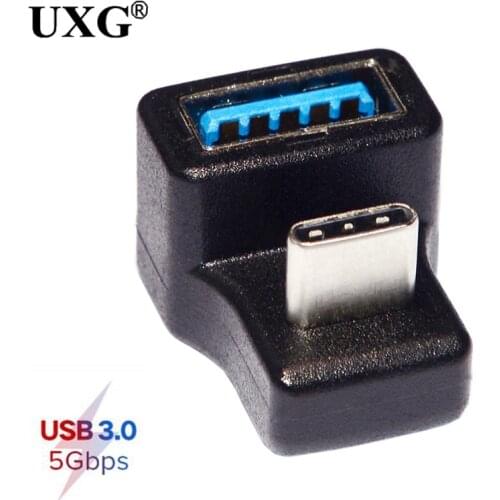 180 Degree Up & Down Angled Type-C USB-C OTG to USB 5.0 Female Extension Adapter for Cell Phone & Tablet