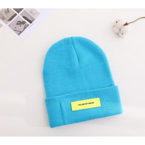 2021 Autumn and Winter Cotton Letter Thicken Knitted Hat Warm Hat Skullies Cap Beanie Hat for Children Boy and Girl 04