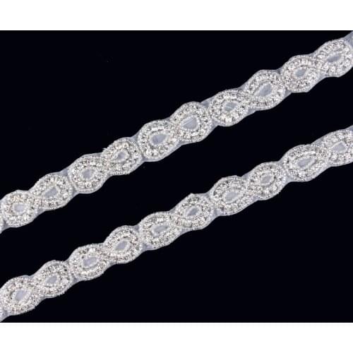 10Yard Sewing 8 Shape Wedding Crystal Rhinestone Applique Trim Yard Luxury Hot Fix Beaded Trimming For DIY Girl Dress/Shoes/Belt