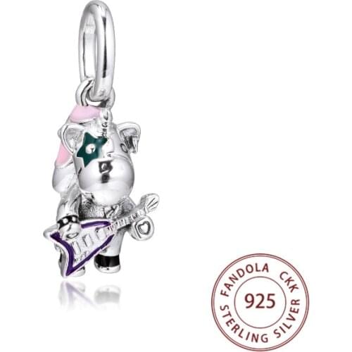 Genuine 925 Sterling Silver Bruno the Unicorn Punk Band Dangle Charms Beads for Jewelry Making Fits Europe Bracelet Argent 925