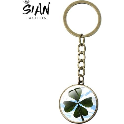 SIAN Four Leaf Clover Keychain Man Women Metal Car Key Chain Ring Plant Flower Pattern Keyring Gift Trinkets For Friends Jewelry
