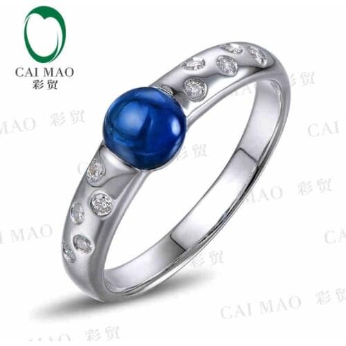 CaiMao 18KT/750 White Gold 1.05 ct Natural Sapphire y & 0.1 ct Full Cut Diamond Engagement Gemstone Ring Jewelry