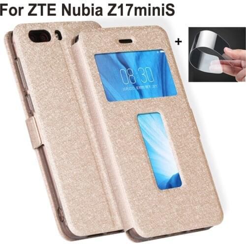 Open window capas For ZTE Nubia Z17minis Case Z17 mini S NX589J Cover PU Leather Flip back Cover For ZTE Nubia Z17mini S coque