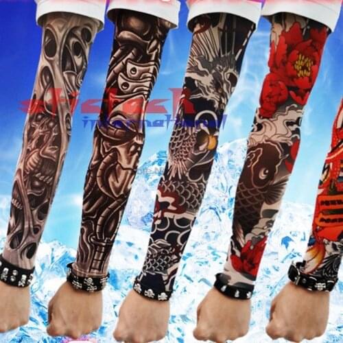 By dhl or ems 100 set Fashion Mixed Designs Nylon Elastic Fake Temporary Tattoo Sleeves Slip on Tattoos Arm Stockings Sleevelet