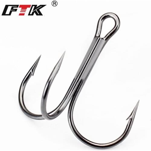 FTK 10-20pcs Fishing Hook High Carbon Steel Overturned Treble Hooks Hard Bait Fishing Tackle Round Bend For Pike Bass