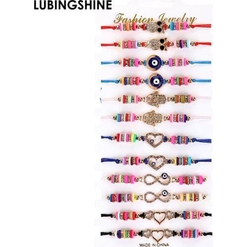 Crystal Heart Owl Charm Bracelets For Women Bohemian Jewelry Blue Evil Eye Bracelet Handmade Multicolor Soft Clay Bracelets Gift