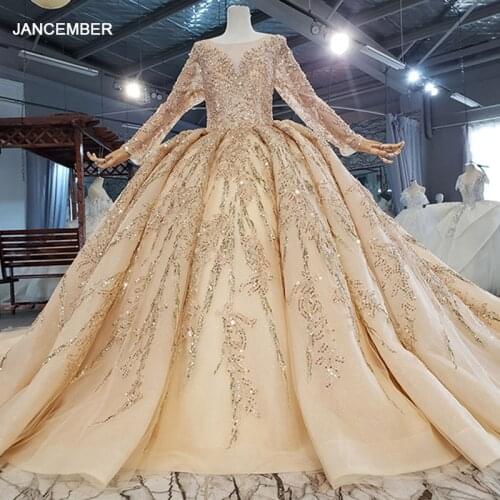 HTL2184 Champagne Color Luxury Wedding Dress Bridal Shiny Frills 2021 New Banquet Prom Event Transparent Lace Backless Dress