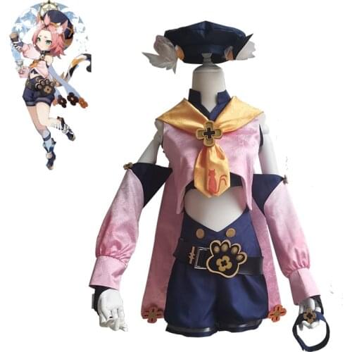 Game Genshin Impact Bartender Diona Cosplay Costume Women Sexy Cat Suit with Hat Tail Halloween Carnival Uniforms Custom Made