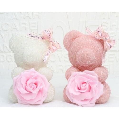 Artificial Crystal Teddy Bear Wedding Party Decor Valentines Day Gift Foam Flowers Girlfriend Kid Gift Love Bear Dolls Present