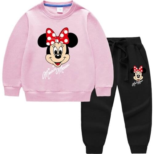 Disney Minnie Mouse Print Girls Clothes Set Cartoon Baby Hoodies Sweatshirt+Pants 2 Piece Sport Suits Toddler Kids Tracksuit