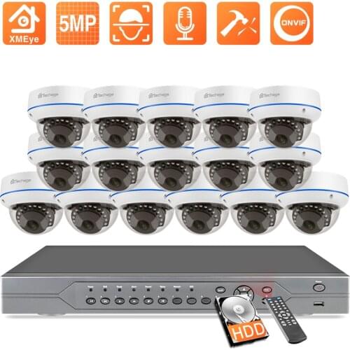 Techage H.265 16CH 5MP POE NVR Kit Indoor Vandalproof CCTV System Outdoor Waterproof Dome IP Camera Security Surveillance Set