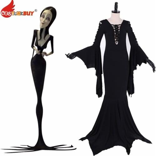Costumebuy Morticia Addams Costume Dress Cosplay Costume Gothic Adult Women Victorian Medieval Party Dress Suit Uniform