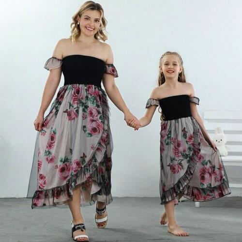 Summer Mother Daughter Dresses new Mommy And Me Dress Ruffle Family Matching Clothes Mom And Daughter Dresses Floral Shoulder
