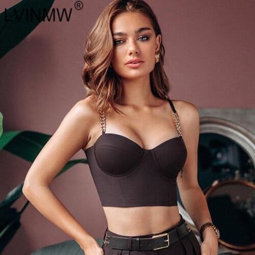 LVINMW Sexy Skinny Metal Chain Strapless Sleeveless Cami Backless Slim Patchwork Stylish Crop Top Designed Tops Women Club Party