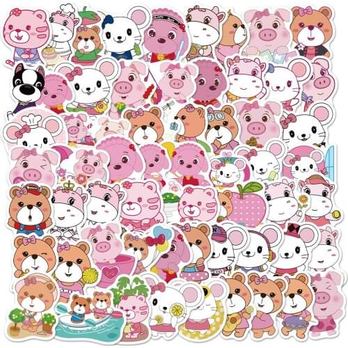 Cute Pink Animal Series Graffiti Aesthetic Sticker Luggage Trolley Case Notebook School Office Stationery Decoration 59PCS