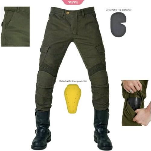 Mens Motorcycle riding jeans racing anti-drop off-road diagonal pocket multi-pocket overalls with protective pad