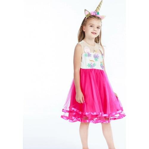 Girls Unicorn Dress Boutique Clothing Princess Dress Kids Childrens Ball gown Birthday Party Vestidos Rapunzel