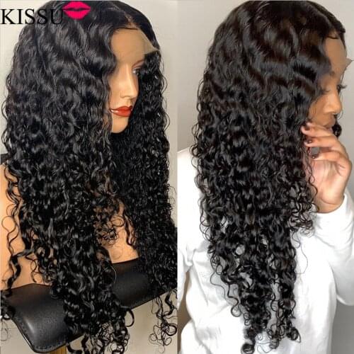 KISSU Wholesale Water Wave Lace Frontal Wig Brazilian Hair Wigs Lace Front Human Hair Wigs For Black Women 4x4 Lace Closure Wig