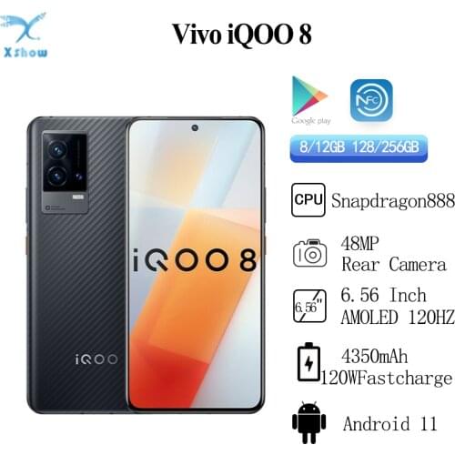 Original IQOO 8 5G Mobile Phone Snapdragon 888 Octa Core 48MP Camera 6.56"120Hz AMOLED Screen 4350mAh 120W Flash Charge OTA NFC