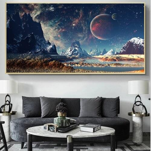 Space Planet Galaxy Poster Universe Stars Planets Canvas Paintings Print Wall Art Big Size Landscape Pictures Room Decor Cuadros