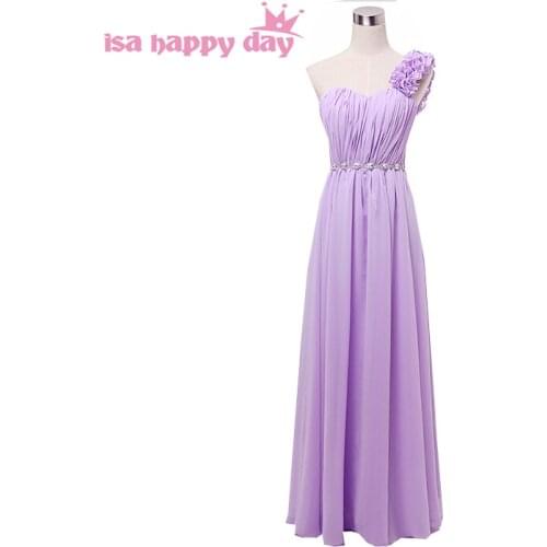 Greek style modest a line lace up bridesmaid dresses light purple dress long one shoulder elegant a-line for a wedding H2742