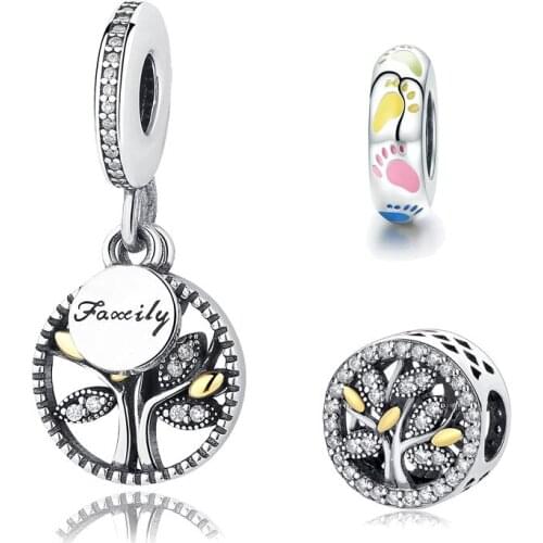 Authentic 925 Sterling Silver Charms Hollow Family Tree Beads Fits Original Pandora Charm Bracelets Jewelry DIY