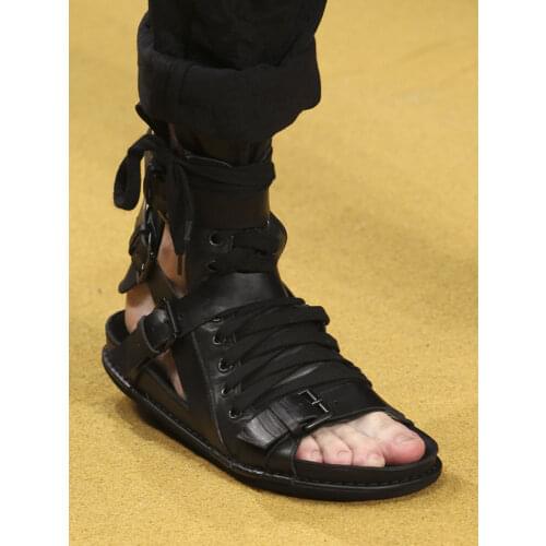 Summer Men High-Top Rome Sandals Designer Real Leather Beach Peep Toe Sandals Breathable England Style Hollow Out Sandals 37-45