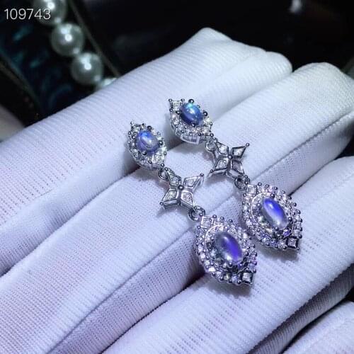 Natural light blue moonstone drop earrings S925 silver natural gemstone earrings Elegant Cross water drop women party jewelry