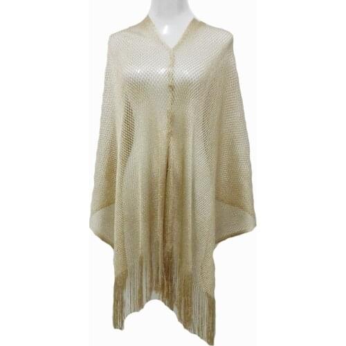 2021 Spring Rock Style Scarf Silver Metallic Shiny Fishnet Shawl Women Sexy Summer Gold Sequin Pullover Poncho With Tassels New