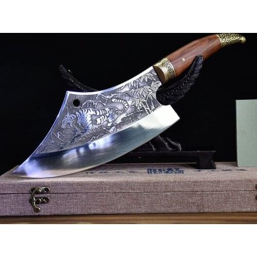 High carbon steel thickened tiger relief sharp cutting bone slices multi-purpose knife, cutting bone knife, collection knife