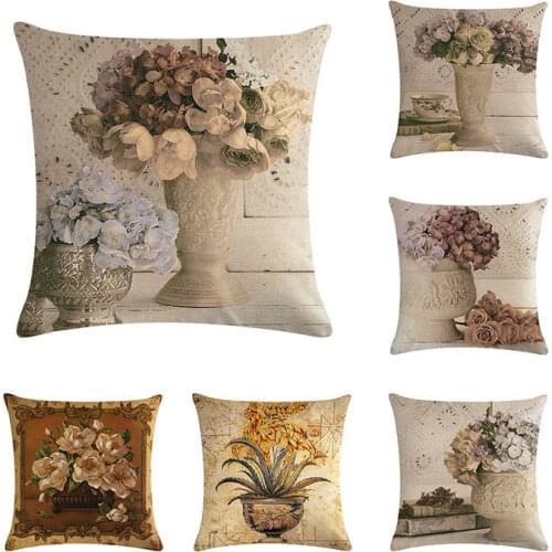 Vintage Retro Plants Flowers Cushion Covers European Oil Painting Floral Cushion Cover Home Decorative Linen Pillowcase ZY168