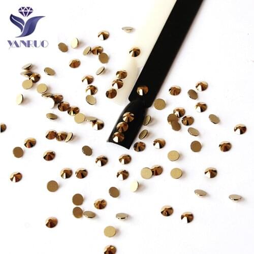 Yanruo Aurum All Sizes Non Hotfix Crystals Rhinestones Flatback Strass Nail Art Gold Nails Art Nail Glitter Decoration