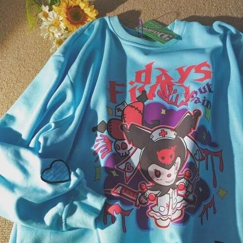 Japan Cartoon Pink Tops Sweatshirt Women Graphic Hoodie Tops Kawaii Clothes for Teens Harajuku Japanese Fashion O-neck Plus Size