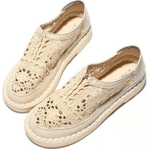 Japanese Sen Female Wind Lace Hollow Single Shoes Female Mesh Breathable Literary Retro Soft Bottom Casual Lazy One Pedal