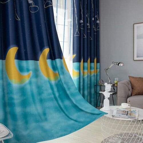 Children Blackout Windows Curtains Moon and Star Printed for Living Room Balcony Bedroom Blinds Finished Drapes
