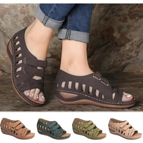 Women Hollow Sandals Cross Strappy Shoes Breathable Hook Loop Open Toe Summer -OPK