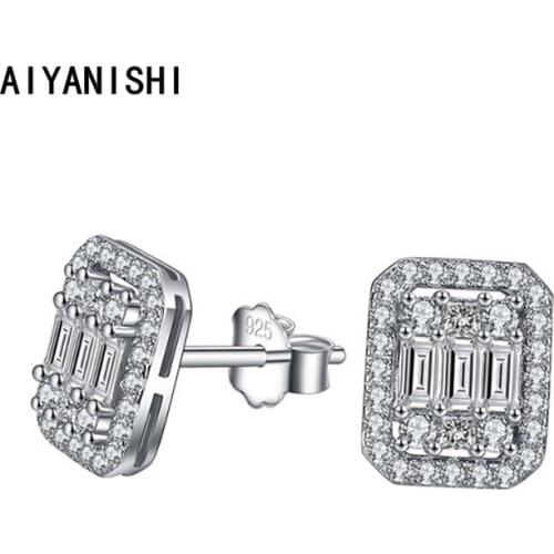 AIYANISHI Vintage 925 Sterling Silver Stud Earrings New Woman Fashion Jewelry Halo Sona Diamond Wedding Engagement Stud Earrings