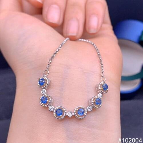 KJJEAXCMY Fine Jewelry 925 Sterling Silver inlaid gemstone sapphire women hand bracelet exquisite support detection