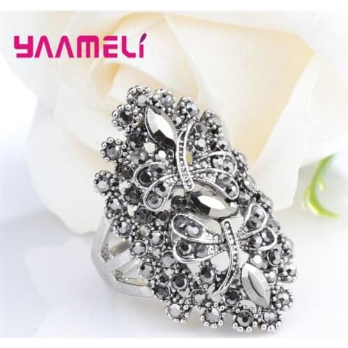 Big Flower Pendant Finger Rings S925 Sterling Silver AAA Cubic Zircon Dragonfly Jewelry for Woman Girl Vintage Party Accessories