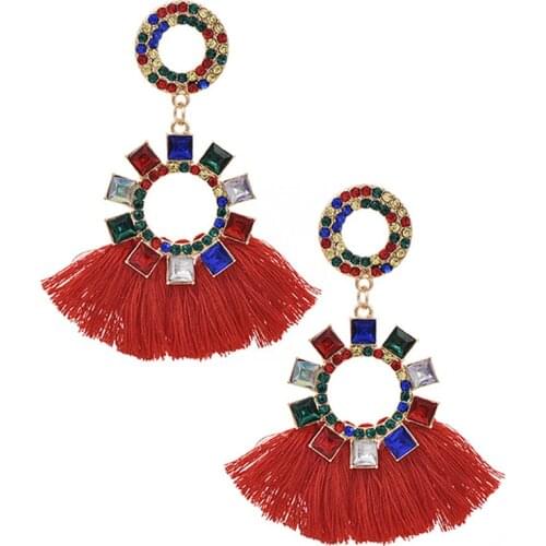 ZHINI Bohemia Geometric Round Dangle Earrings for Women 2020 New Fashion Handmade Color Zircon Tassele Earring for Party Gift