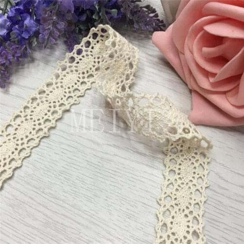 1 Yard 20mm Beige Cotton Flower Lace Trim Ribbon Fabric Embroidered Applique Sewing Craft Crochet Wedding Dress Clothes Gift